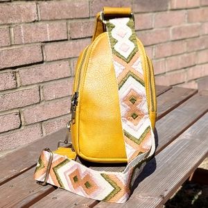 NWOT mustard yellow guitar strap purse